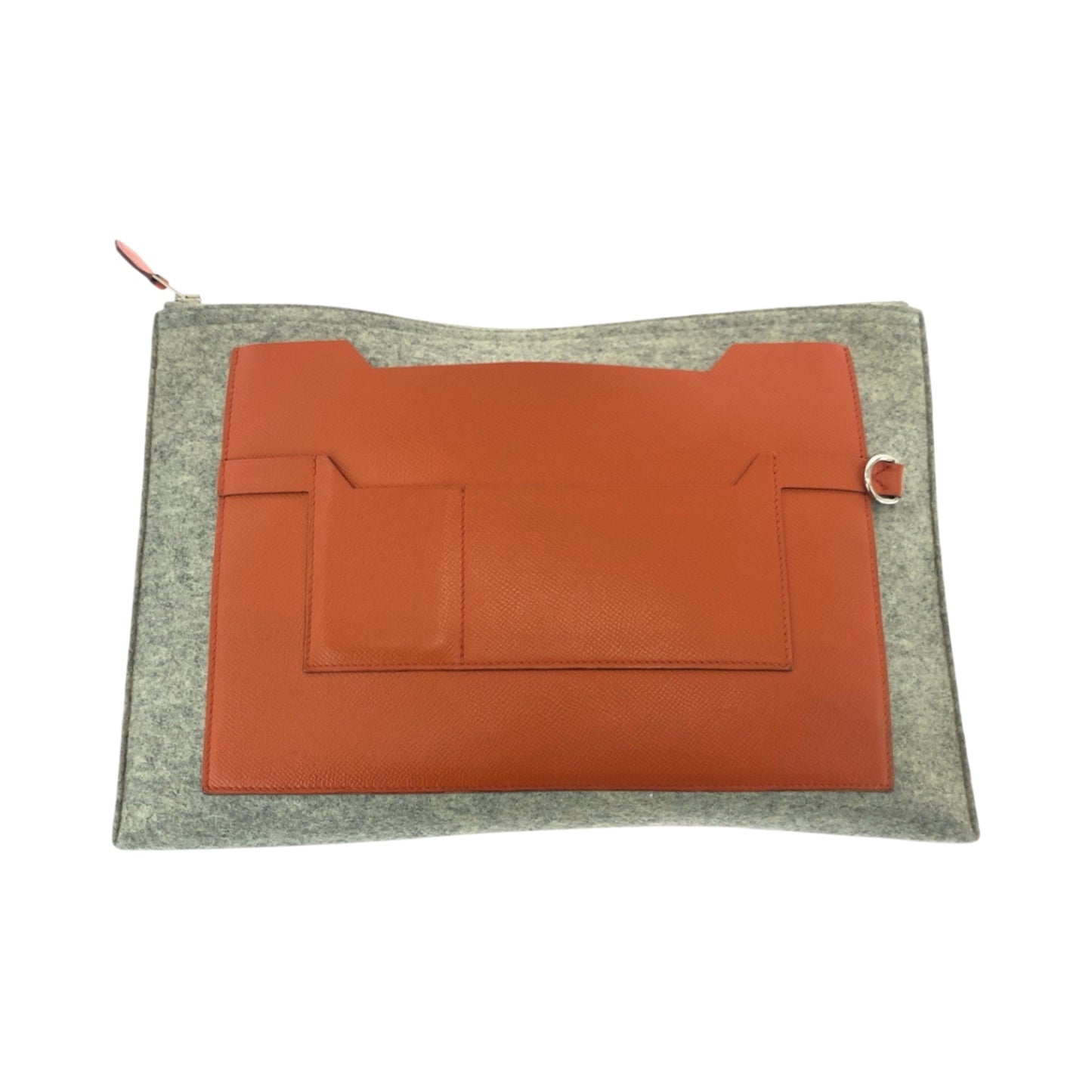 Hermes Gray Orange Felt Epsom Leather Clutch Bag ( )