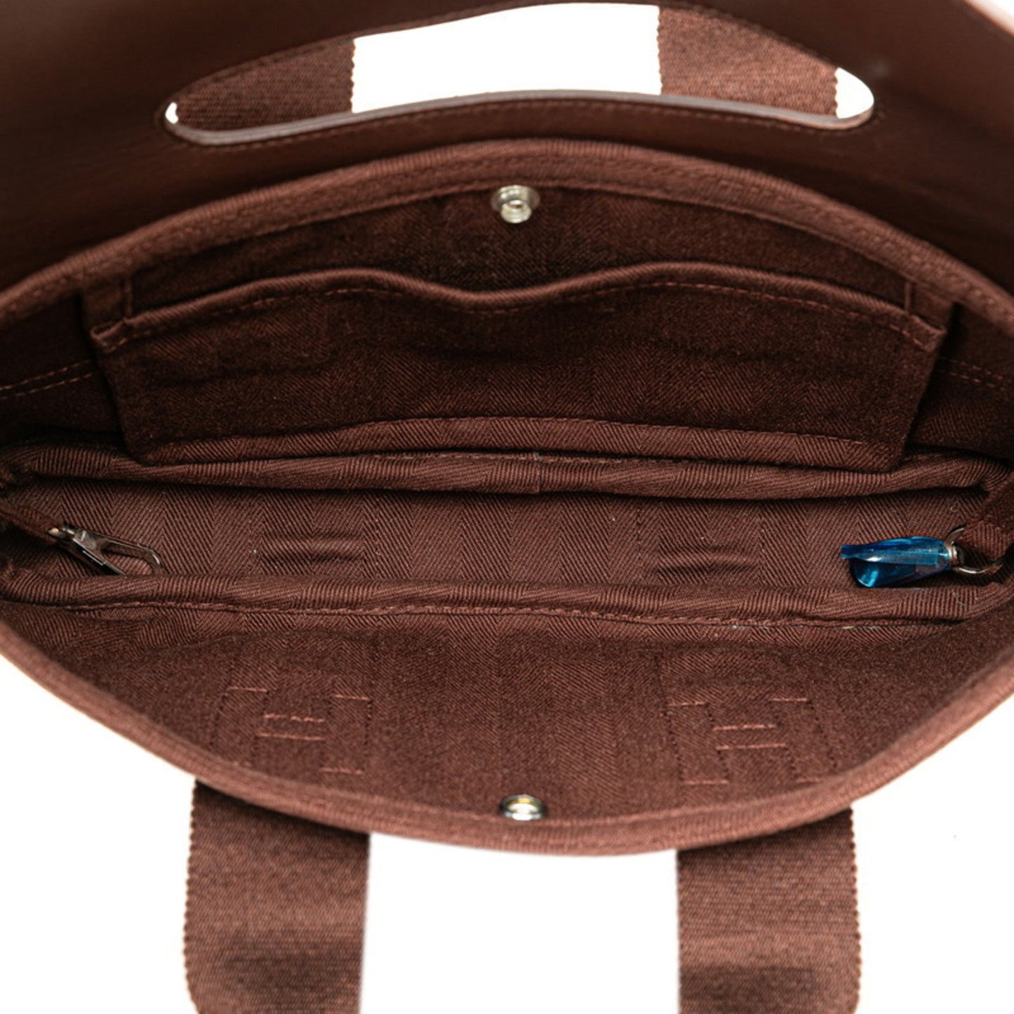 Hermes Brown Toile Chevron Leather Handbag ( )