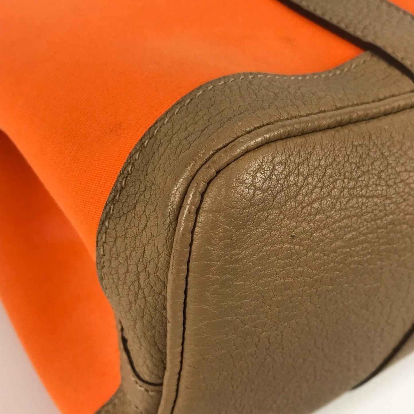 Hermes Garden Brown Orange Toile Officier Negonda Leather Handbag Tote Bag ( )