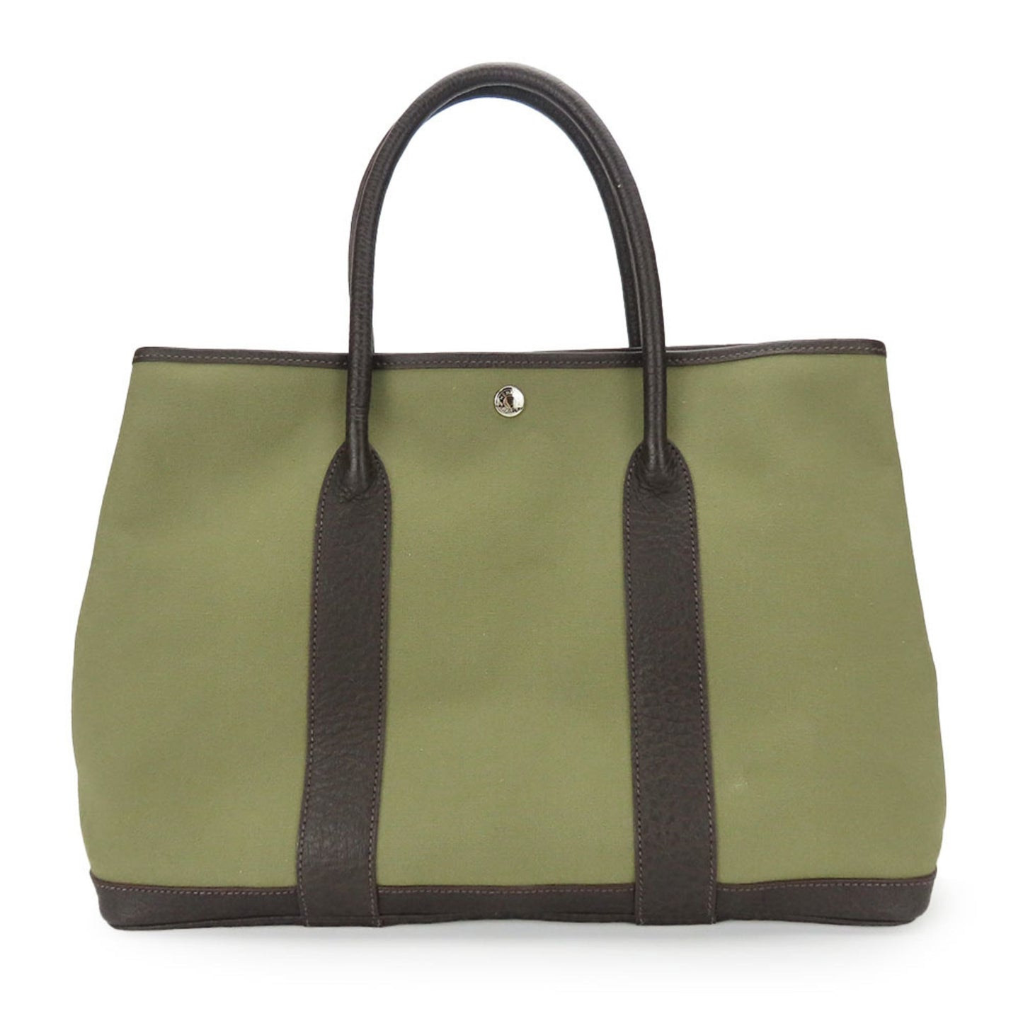 Hermes Brown Khaki Canvas Leather Tote Bag ( )
