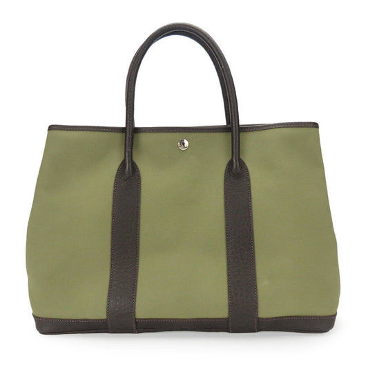 Hermes Brown Khaki Canvas Leather Tote Bag ( )