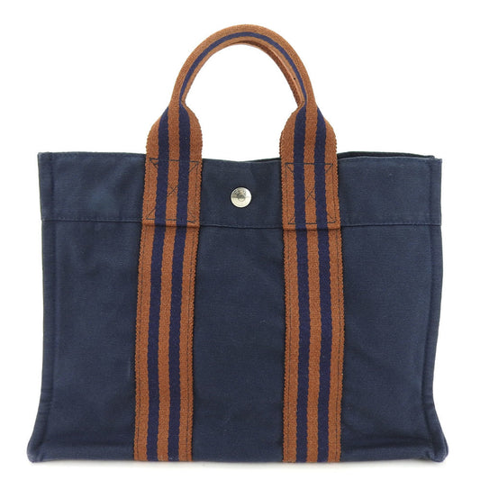 Hermes Brown Navy Canvas Tote Bag ( )