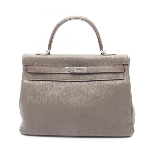 Hermes Brown Etain Taurillon Clemence Leather Handbag ( )