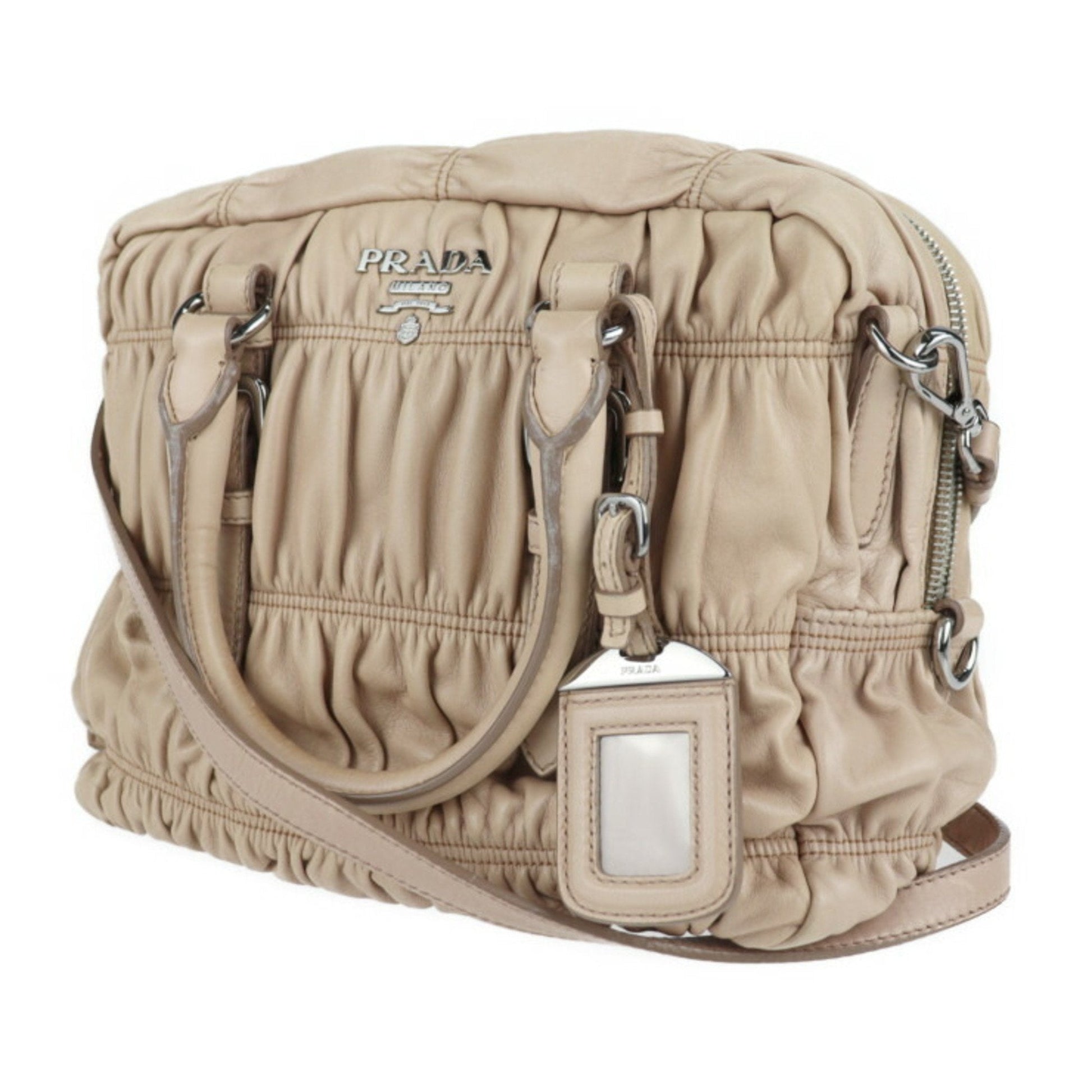 Prada handBag nappa leather CAMMEO beige 2WAY shoulder Bag tote gather