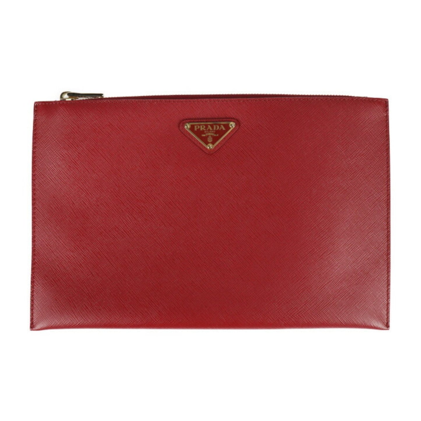Prada CONTENITORE PIATTO clutch Bag saffiano leather FUOCO second triangle logo plate