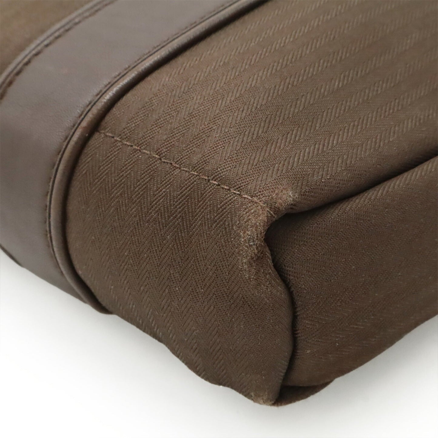 Hermes Brown Dark Brown Toile Chevron Pochette Shoulder Bag ( )