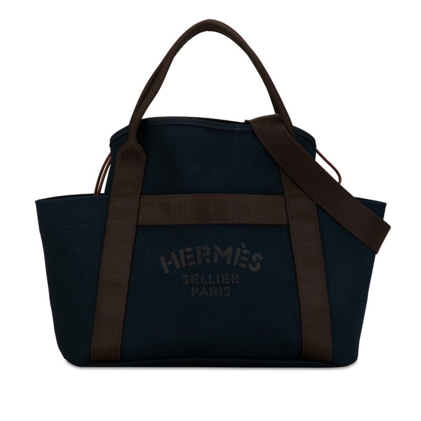 Hermes Brown Navy Canvas Shoulder Bag Tote Bag ( )