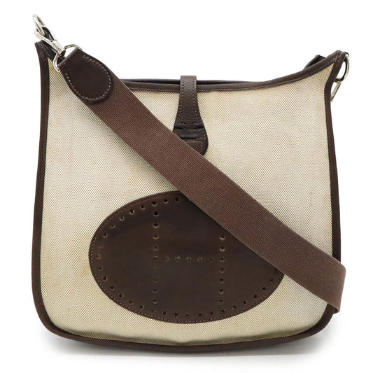 Hermes Dark Brown Natural Toile H Leather Shoulder Bag ( )