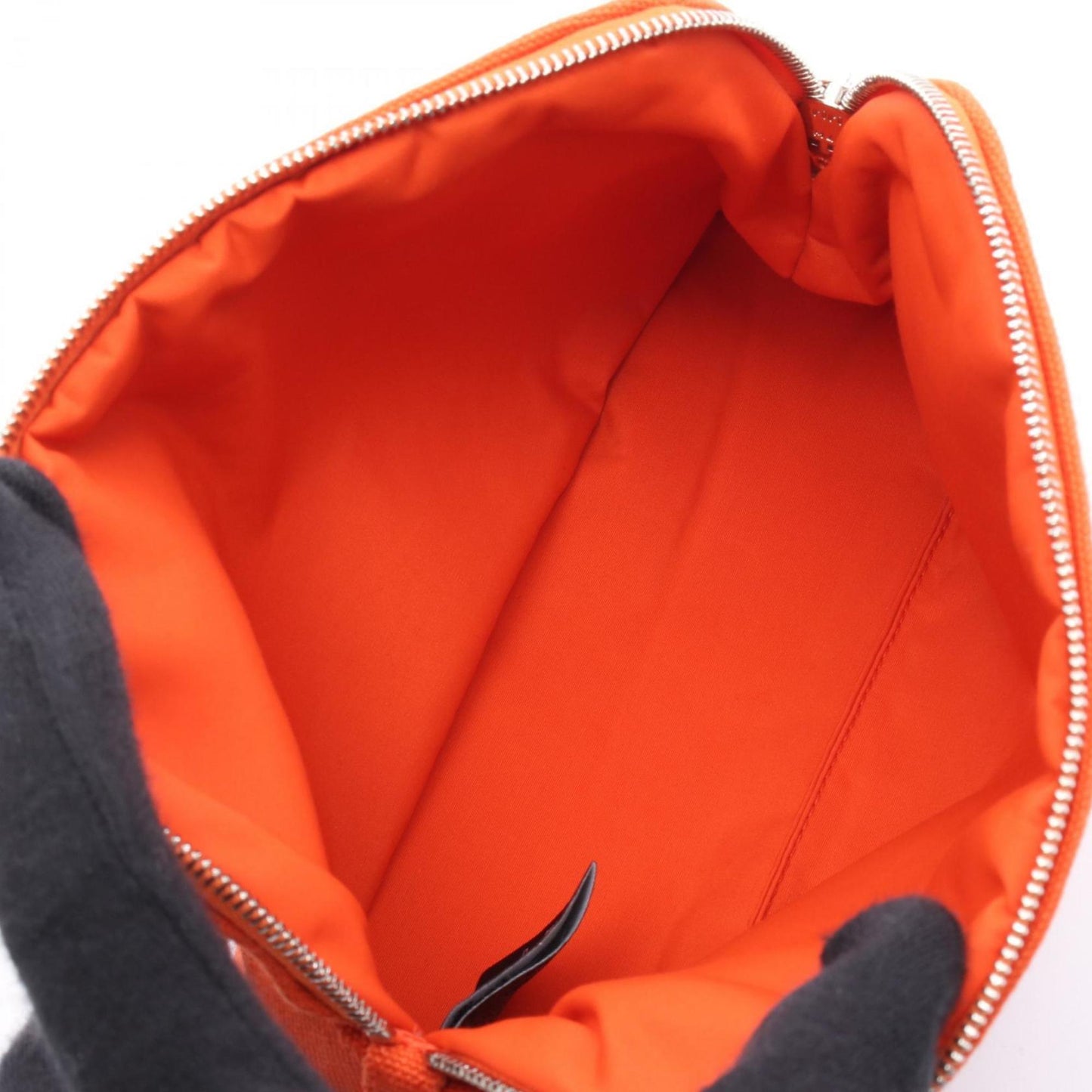 Hermes Brown Orange Canvas Leather Pouch ( )