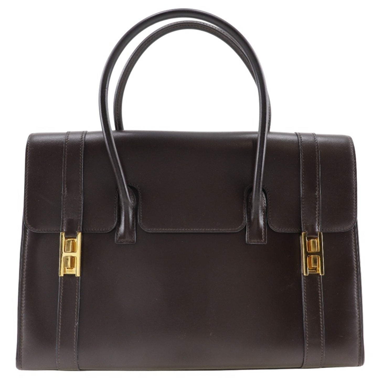 Hermes Drag Brown Box Calf Leather Handbag ( )