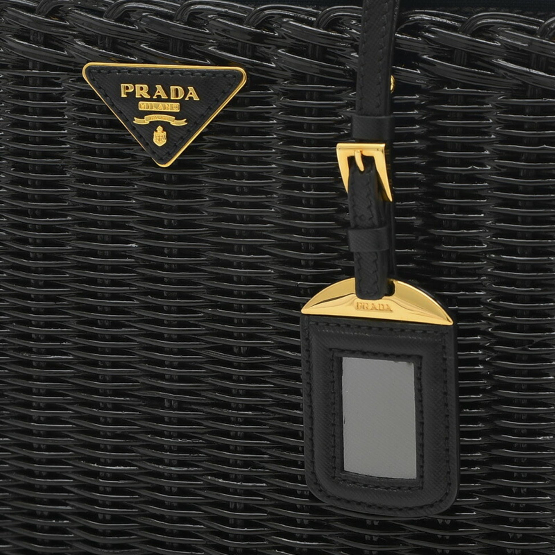 Prada Basket Bag 2Way Rattan/Canvas Black/Navy