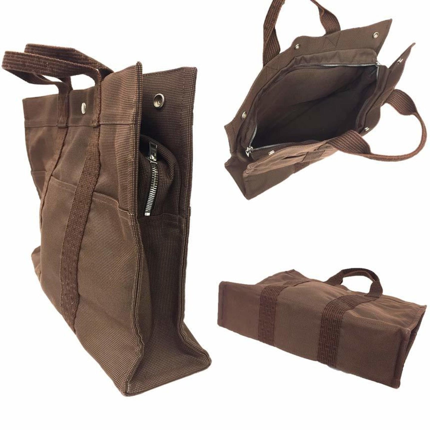 Hermes Brown Nylon Canvas Tote Bag ( )