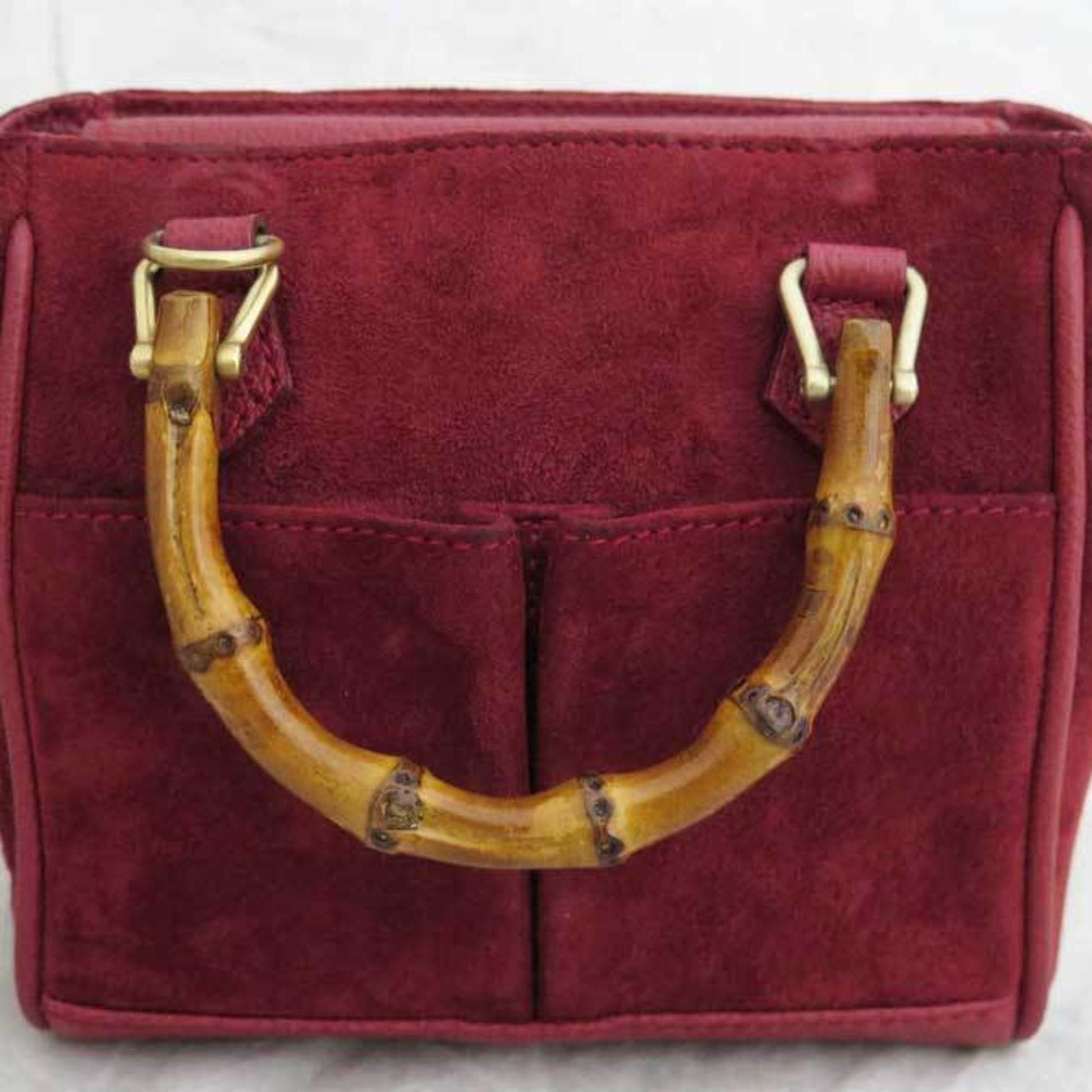 Gucci Bamboo Red Leather Suede Shoulder Bag