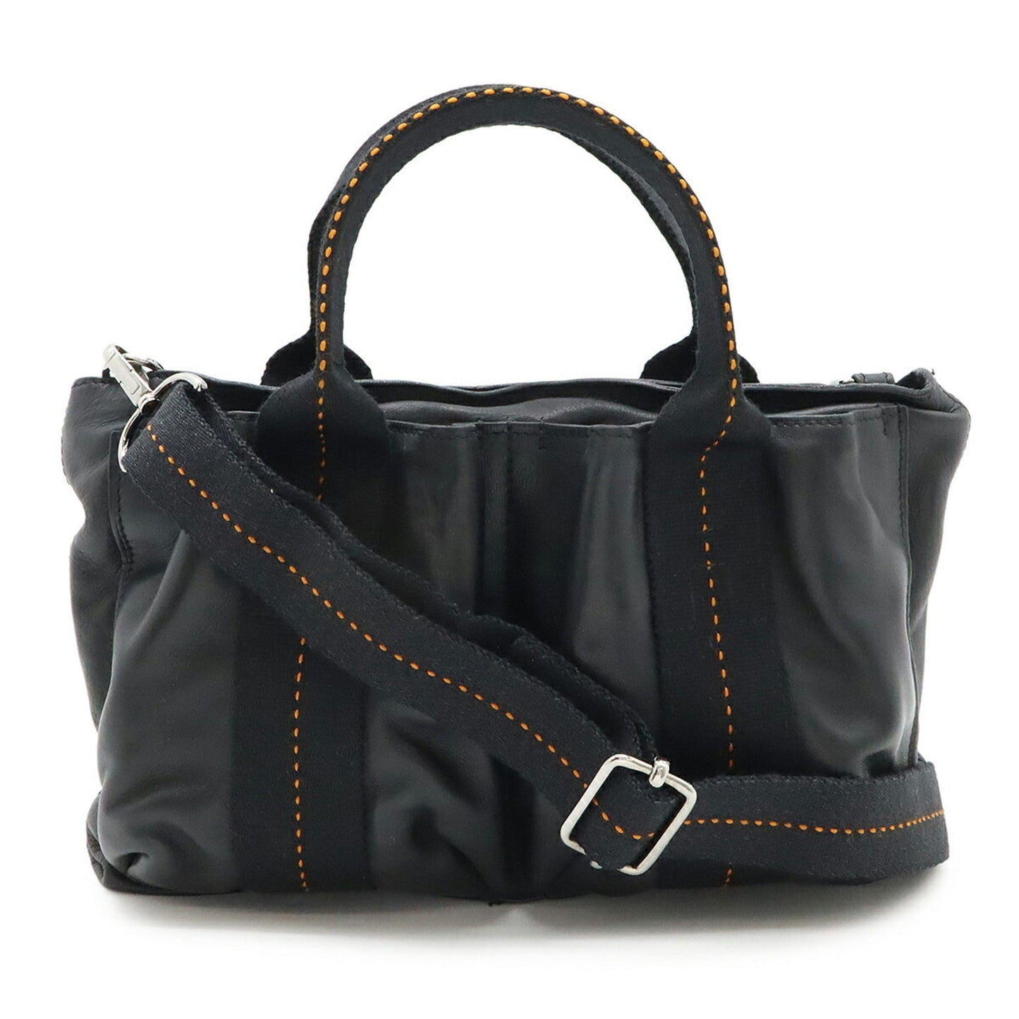 Hermes Caravan Horizontal Black Orange Veau Derma Shoulder Bag Tote Bag ( )