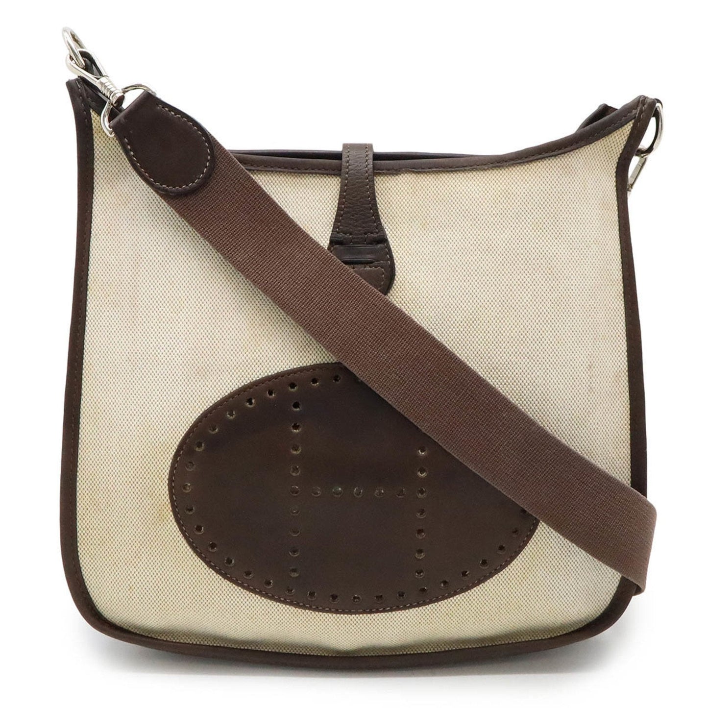 Hermes Dark Brown Natural Toile H Leather Shoulder Bag ( )