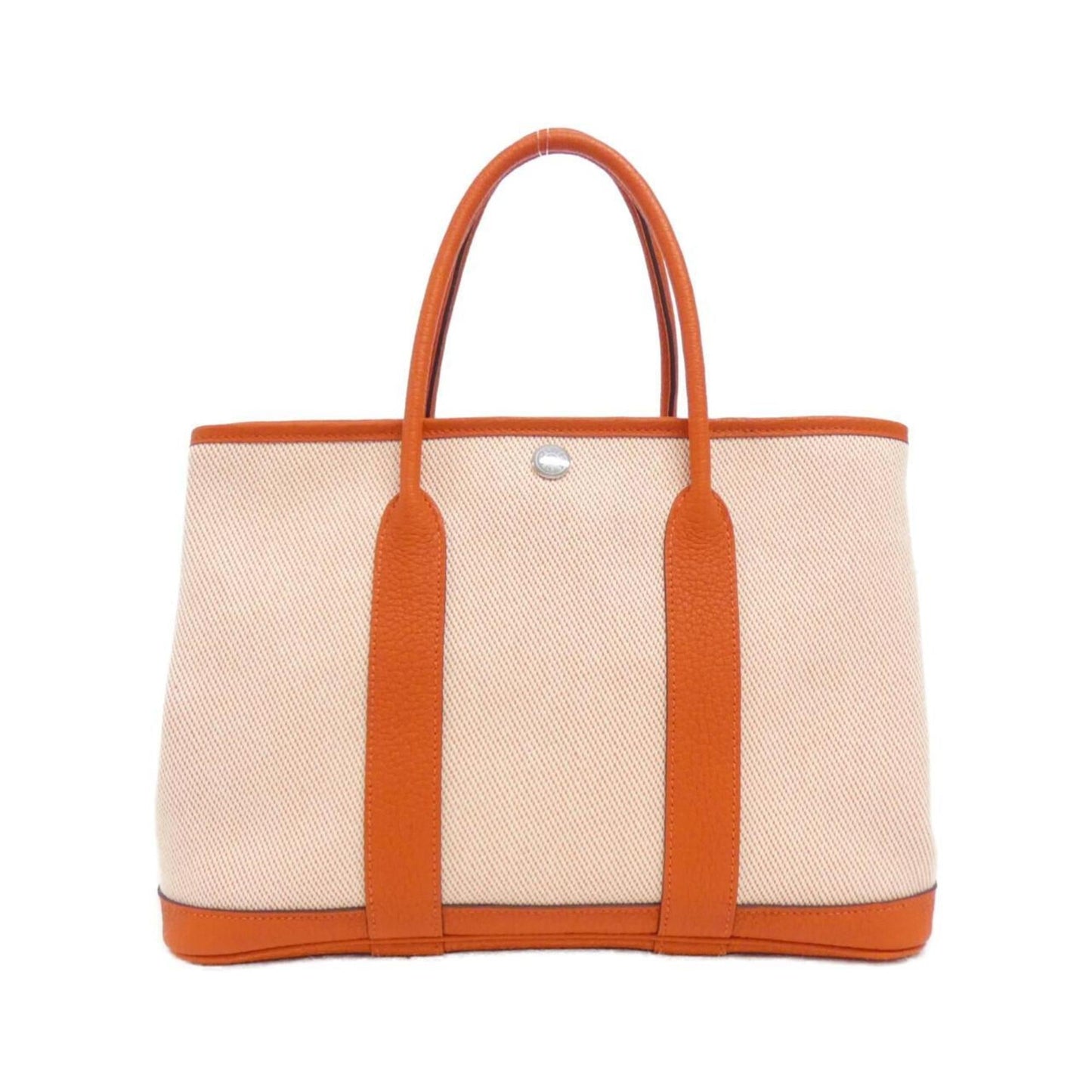 Hermes Garden Ecru Orange Poppy Toile H Negonda Leather Handbag ( )