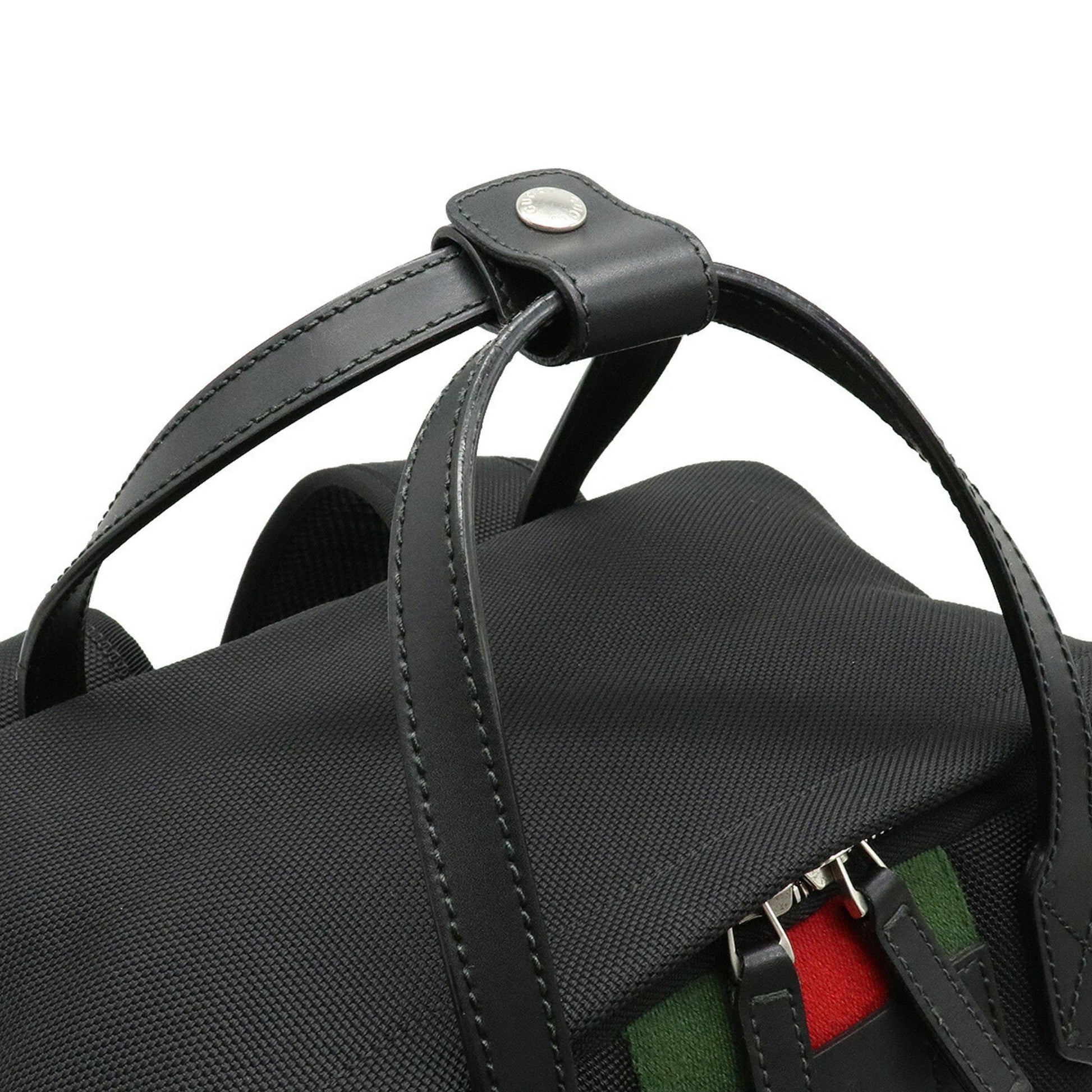 Gucci Sherry Line Black Leather Canvas Backpack