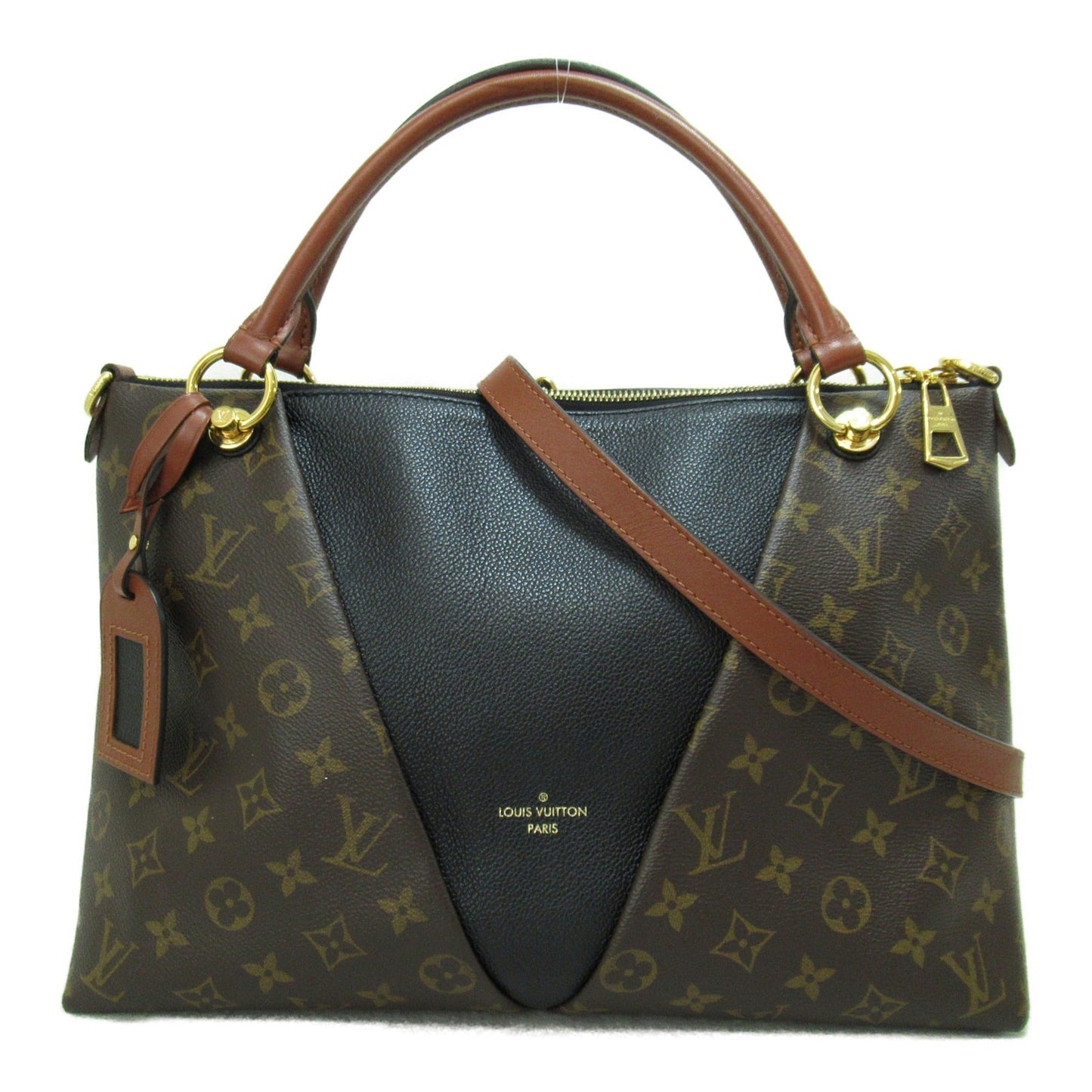 Louis Vuitton V Tote MM Shoulder Bag Brown Black Monogram PVC coated canvas