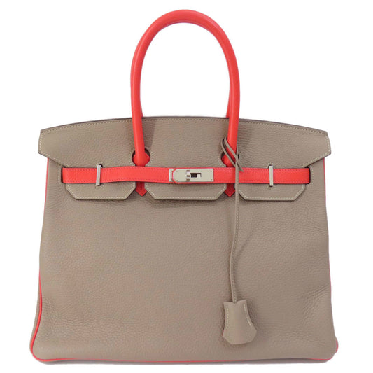 Hermes Grayish Red Color Taurillon Clemence Leather Handbag ( )