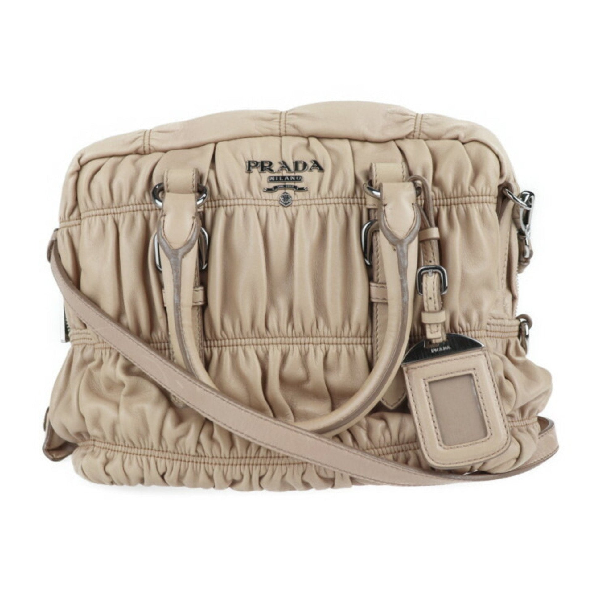 Prada handBag nappa leather CAMMEO beige 2WAY shoulder Bag tote gather