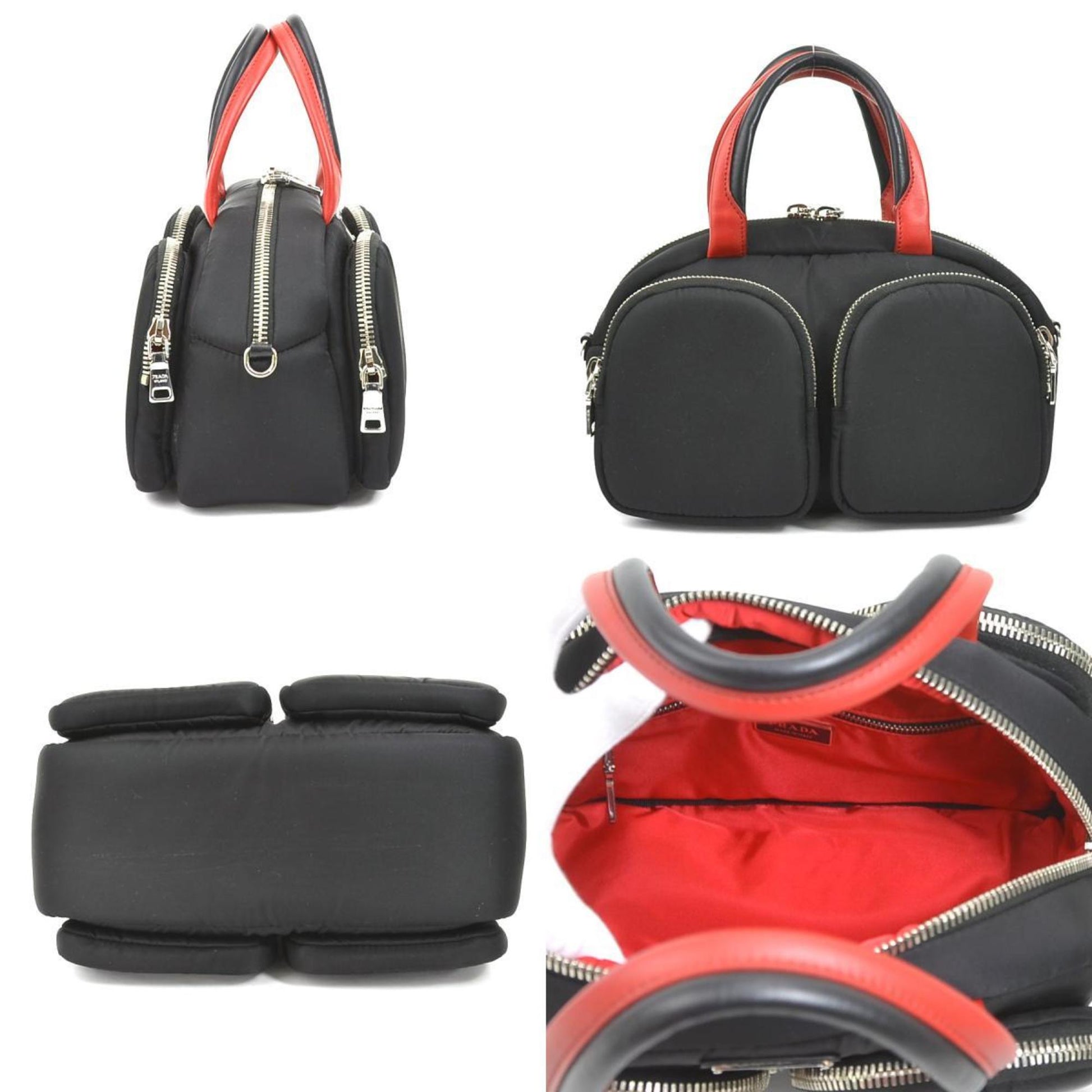 Prada handBag diagonal shoulder Bag nylon black x red unisex