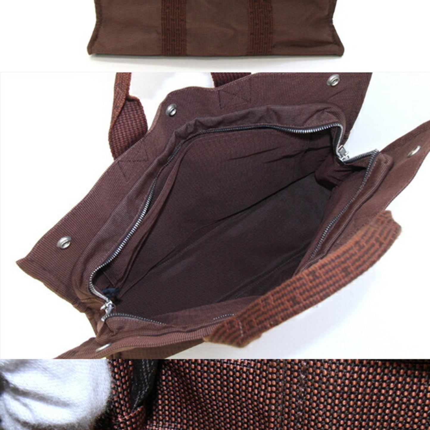 Hermes Brown Canvas Handbag Tote Bag ( )