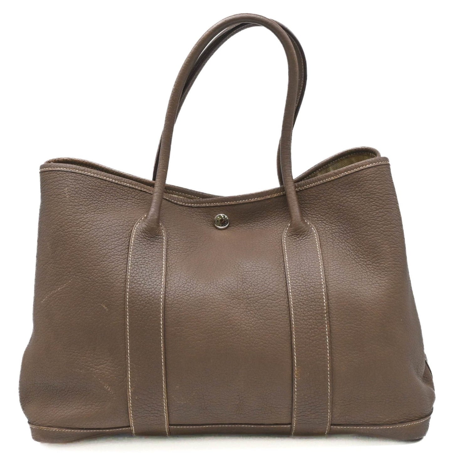 Hermes Garden Etoupe Gray Grayish Negonda Leather Handbag Tote Bag ( )