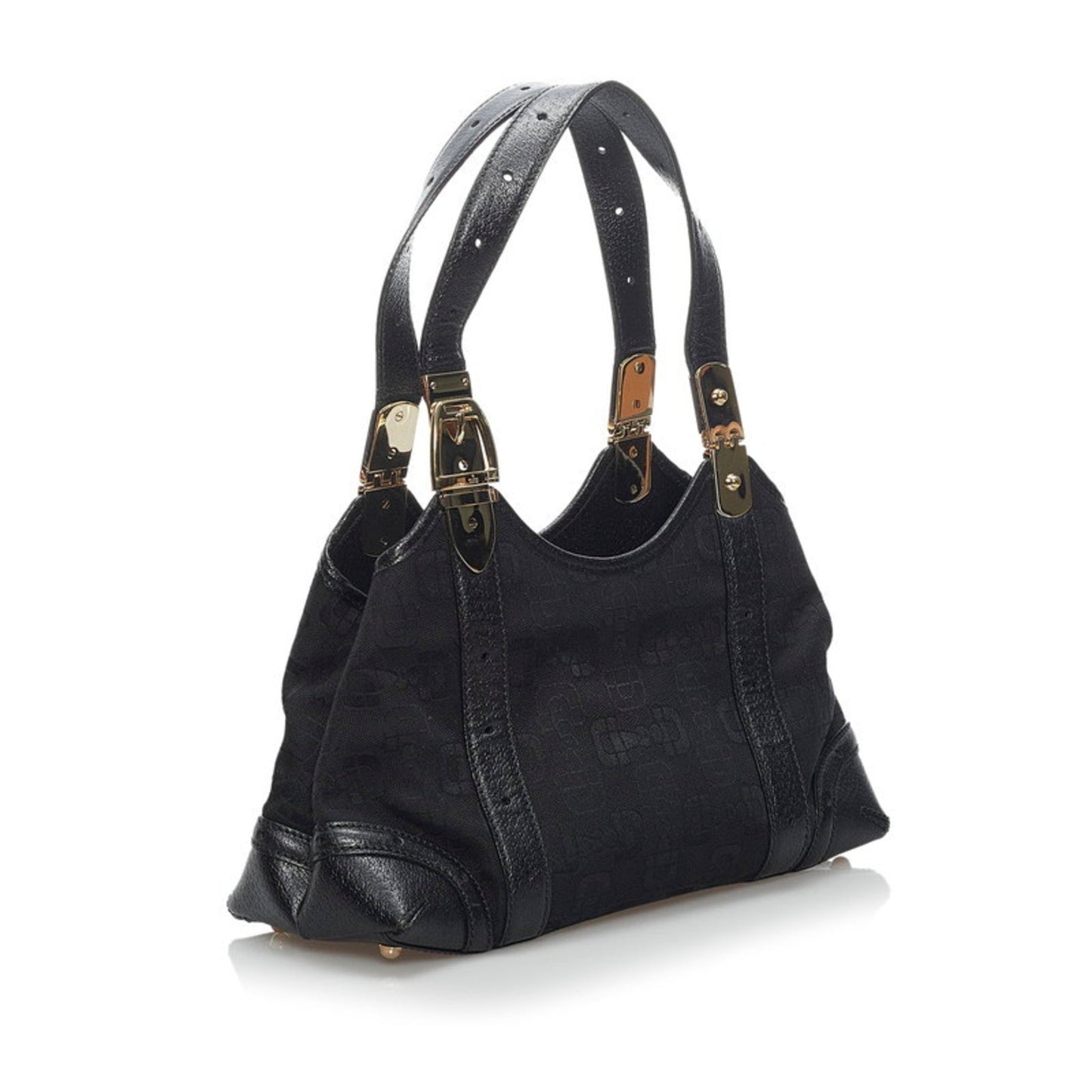 Gucci Horsebit Black Leather Canvas Handbag