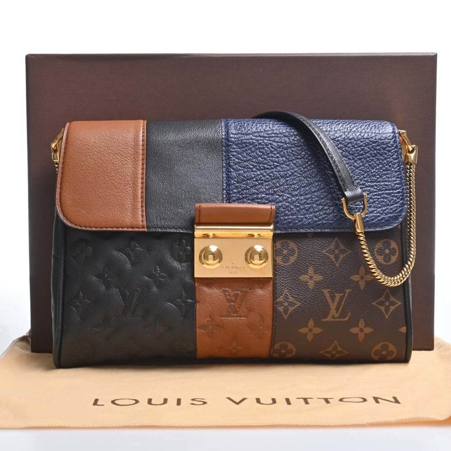 LOUIS VUITTON Monogram Blox Pochette Shoulder Bag Brown/Black/Blue Women's