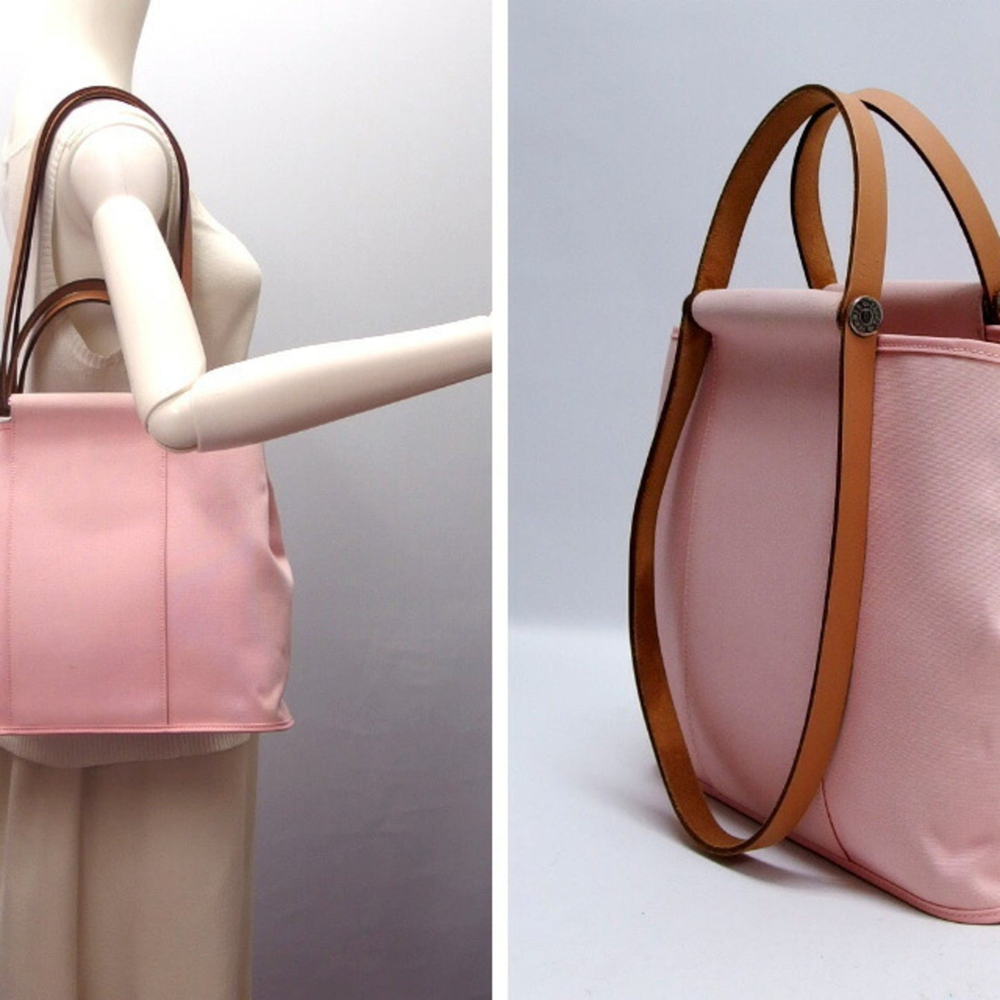 Hermes Cabag Light Pink Toile Officier Handbag Shoulder Bag Tote Bag ( )