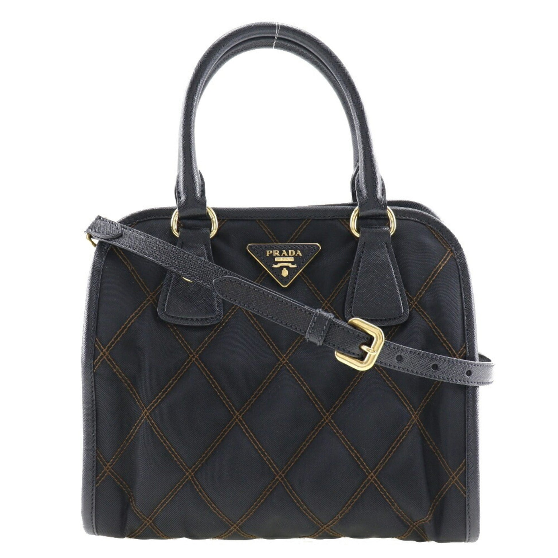 Prada Saffiano HandBag Quilted 2WAY Shoulder Nylon Crossbody Magnetic Type Safiano Ladies