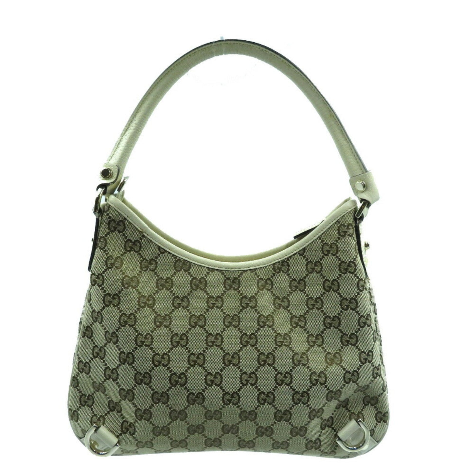 Gucci Abbey Beige Leather Canvas Shoulder Bag