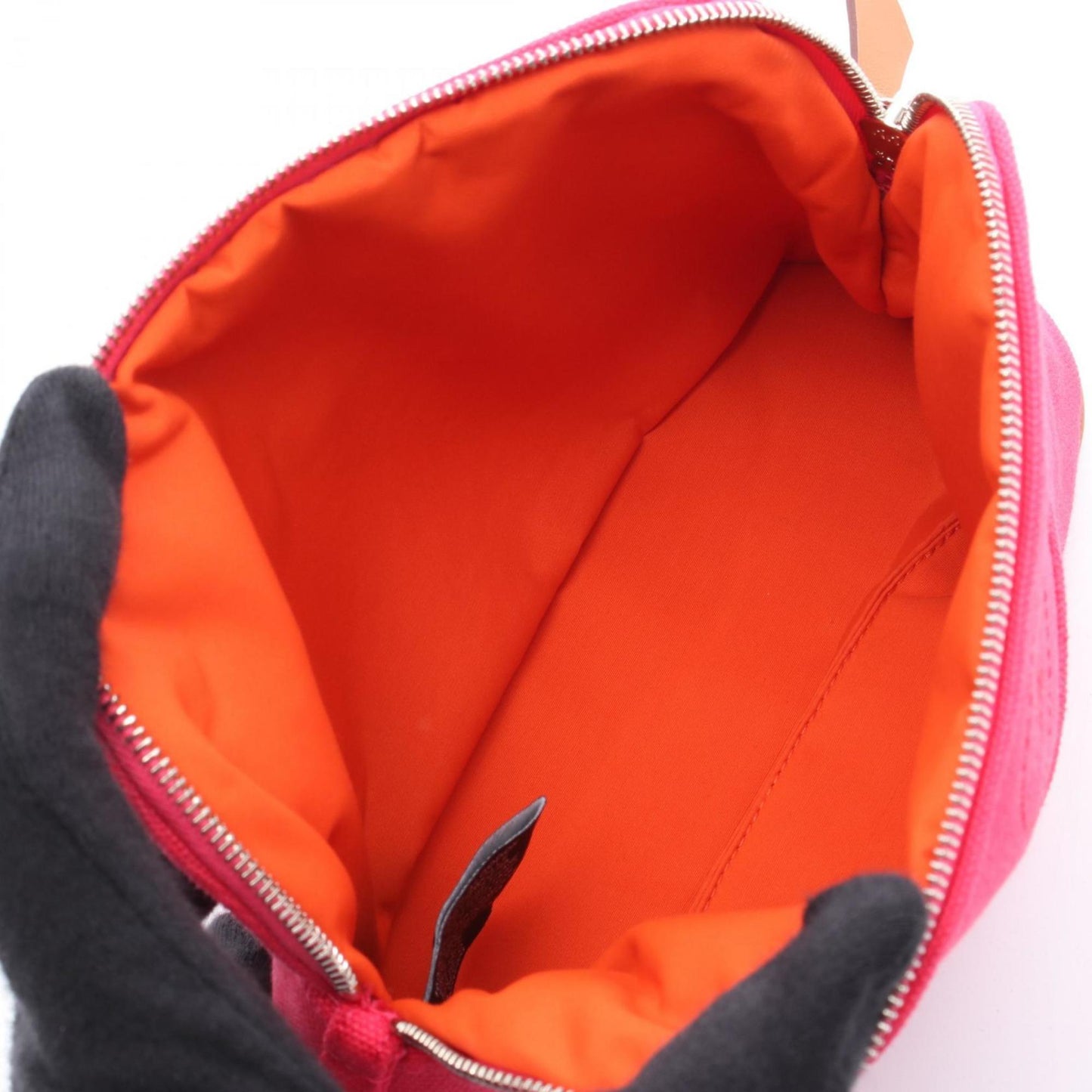 Hermes Brown Pink Canvas Leather Pouch ( )