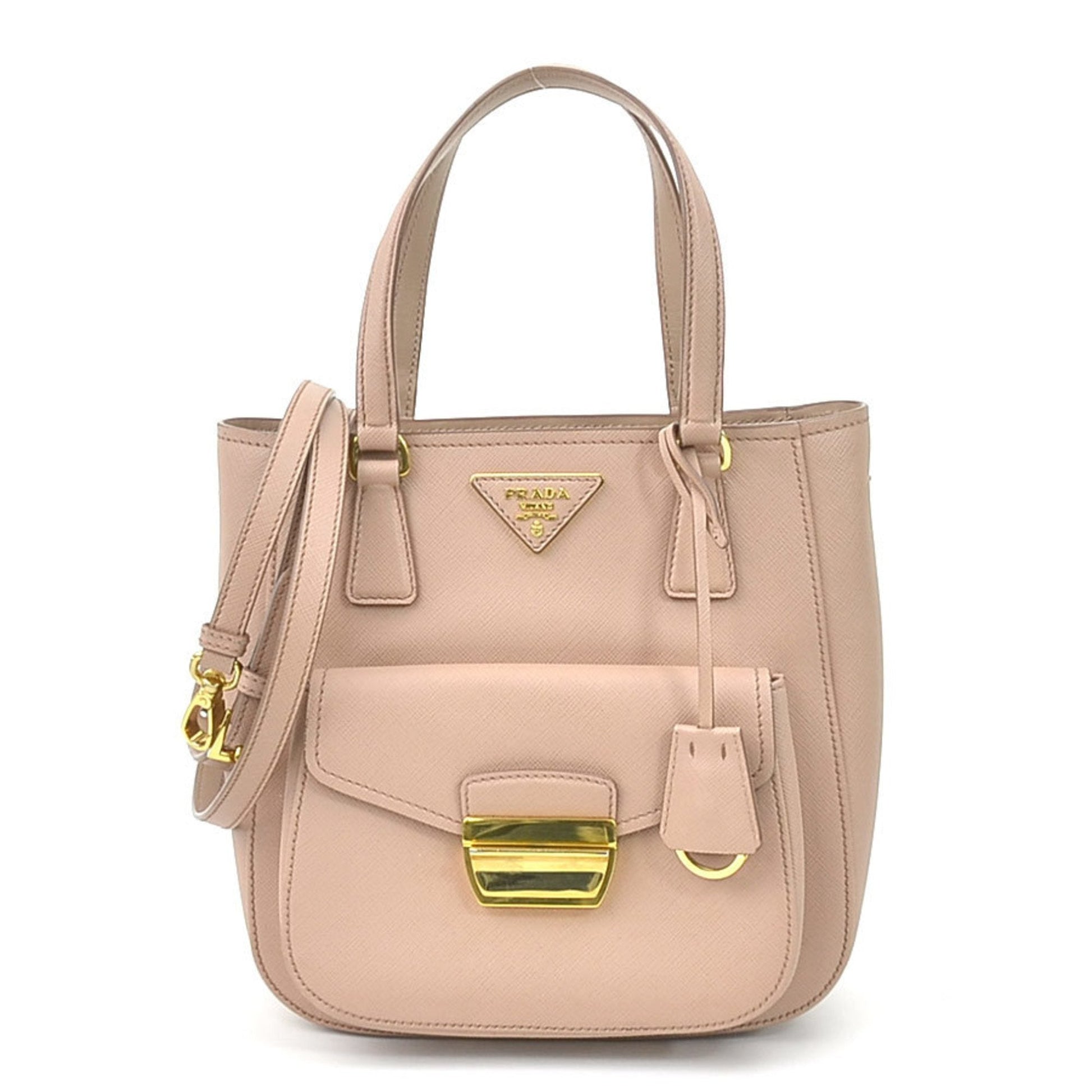 Prada HandBag Crossbody Shoulder Bag Leather Pink Beige Ladies