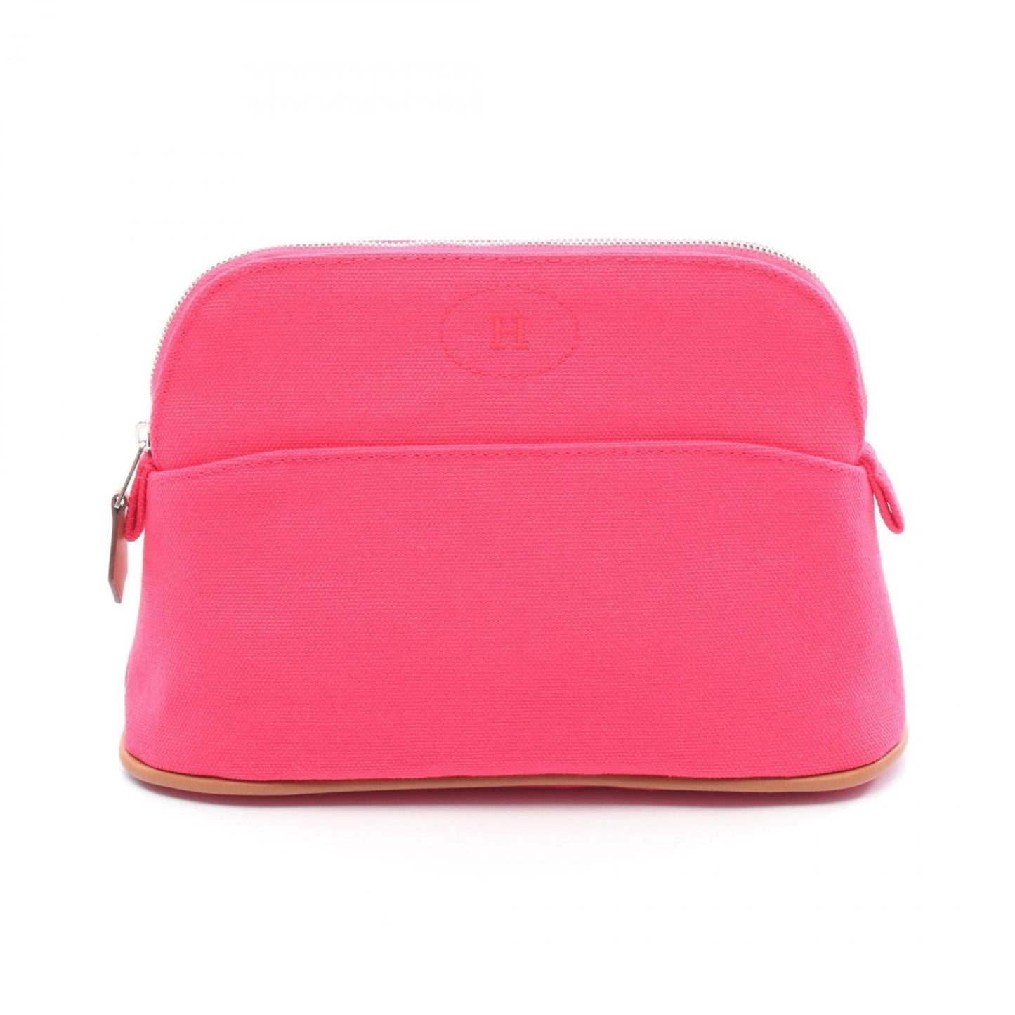 Hermes Brown Pink Canvas Leather Pouch ( )