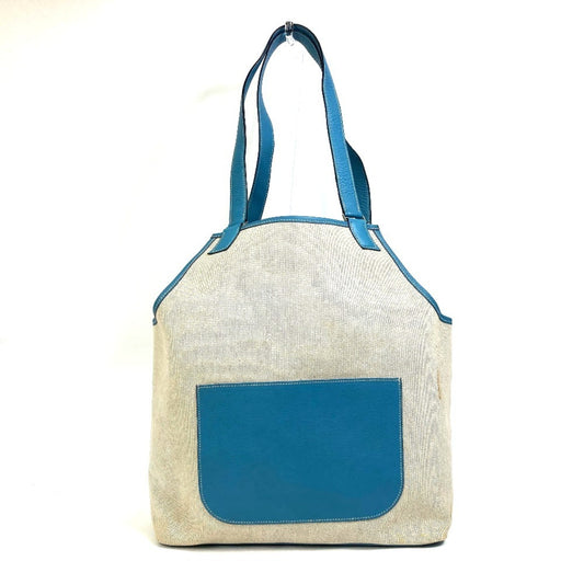 Hermes Jardinier Blue Natural Toile H Taurillon Clemence Leather Shoulder Bag Tote Bag ( )