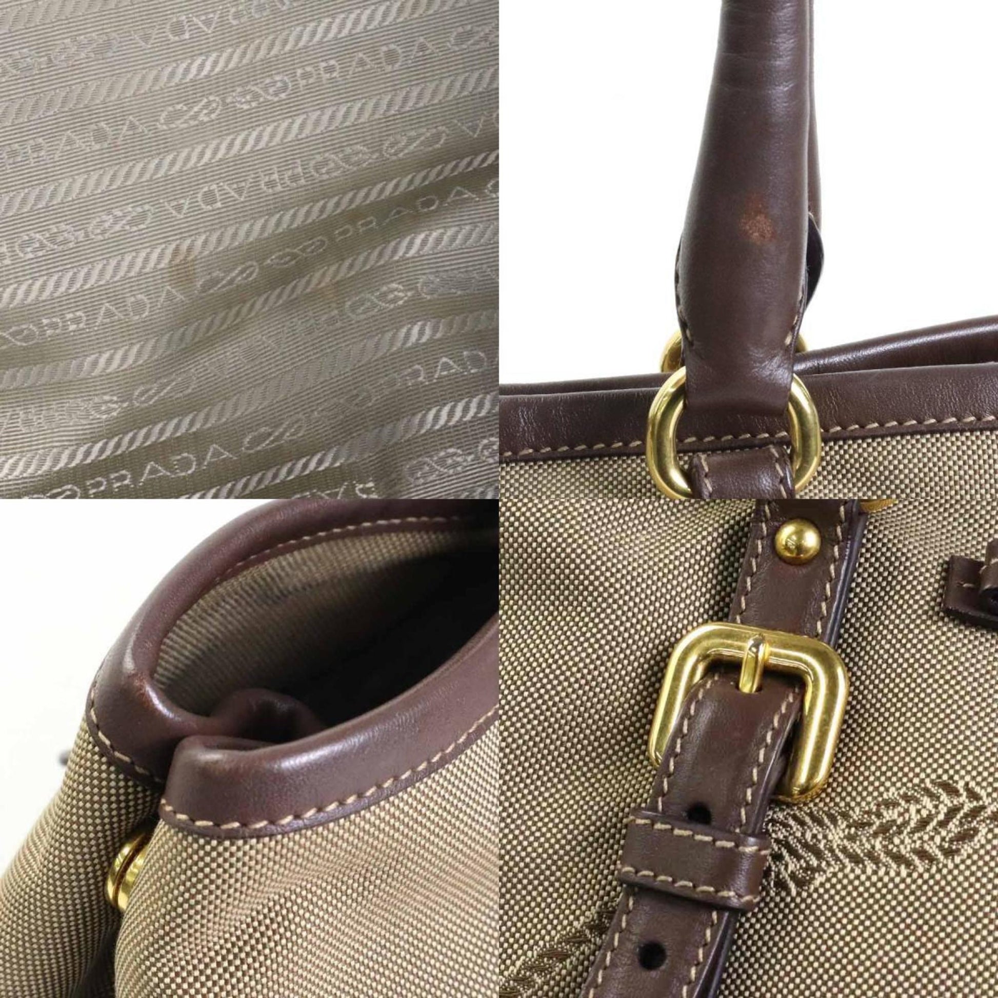 Prada HandBag Shoulder Bag Canvas/Leather Brown Ladies