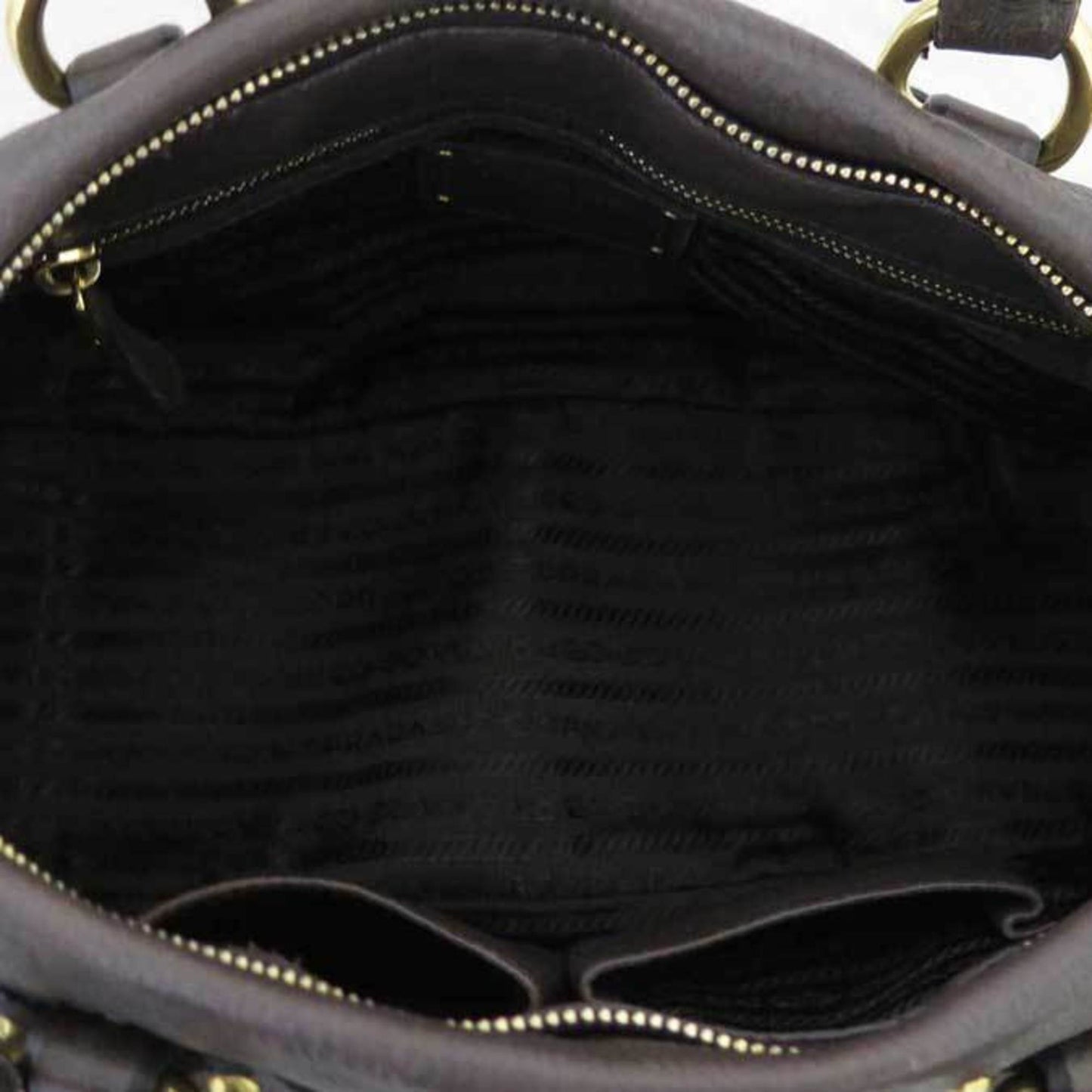 Prada 2way Bag logo brown x gold metal fittings leather handBag shoulder ladies