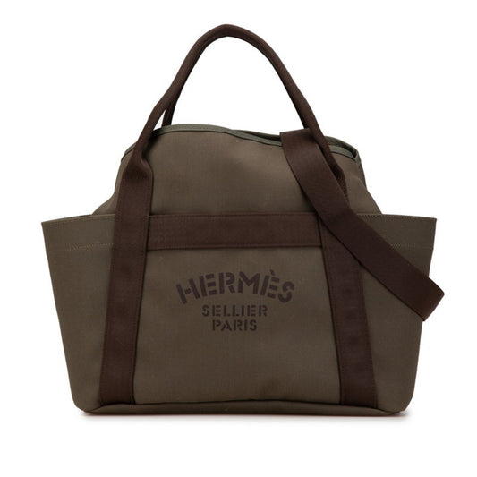 Hermes Green Khaki Canvas Shoulder Bag Tote Bag ( )
