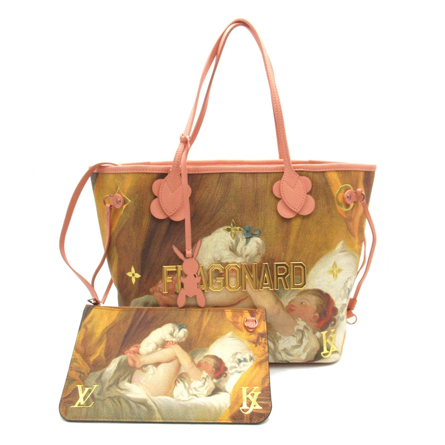 LOUIS VUITTON Fragonard Neverfull MM Pink Brown Masters collection PVC coated canvas Tote