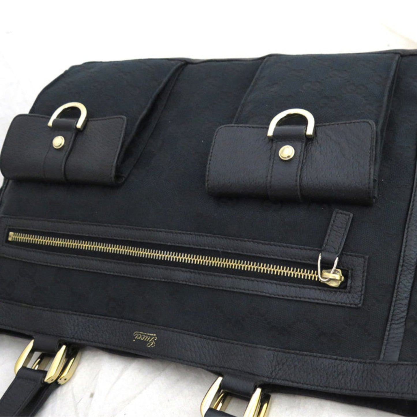 Gucci Black Leather Canvas Tote Style 34