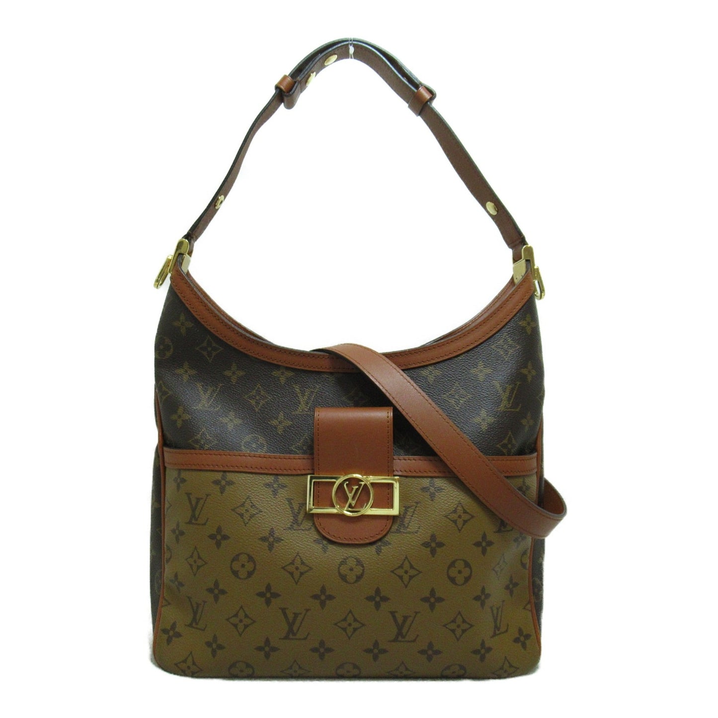 LOUIS VUITTON Hobo Dauphine MM Shoulder Bag Brown Black Monogram Reverse PVC coated canvas