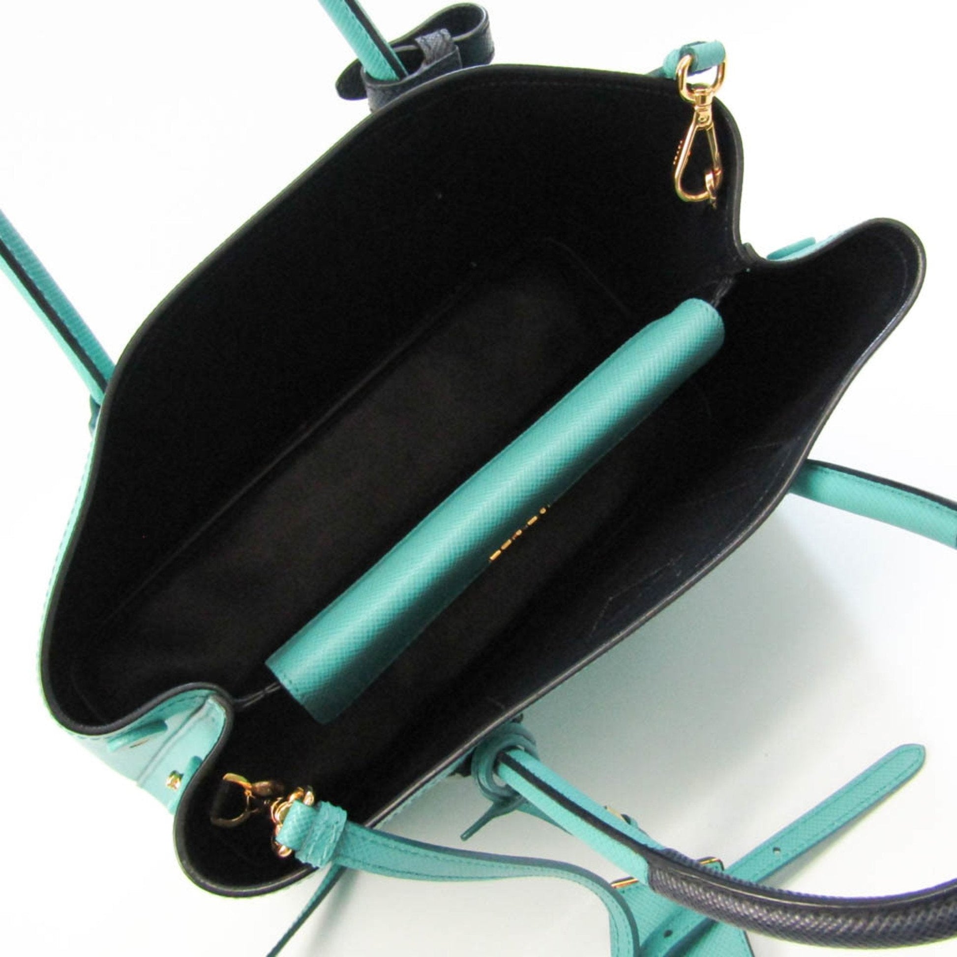 Prada Doubre Medium Women's Leather Shoulder Bag,Tote Bag Green,Navy
