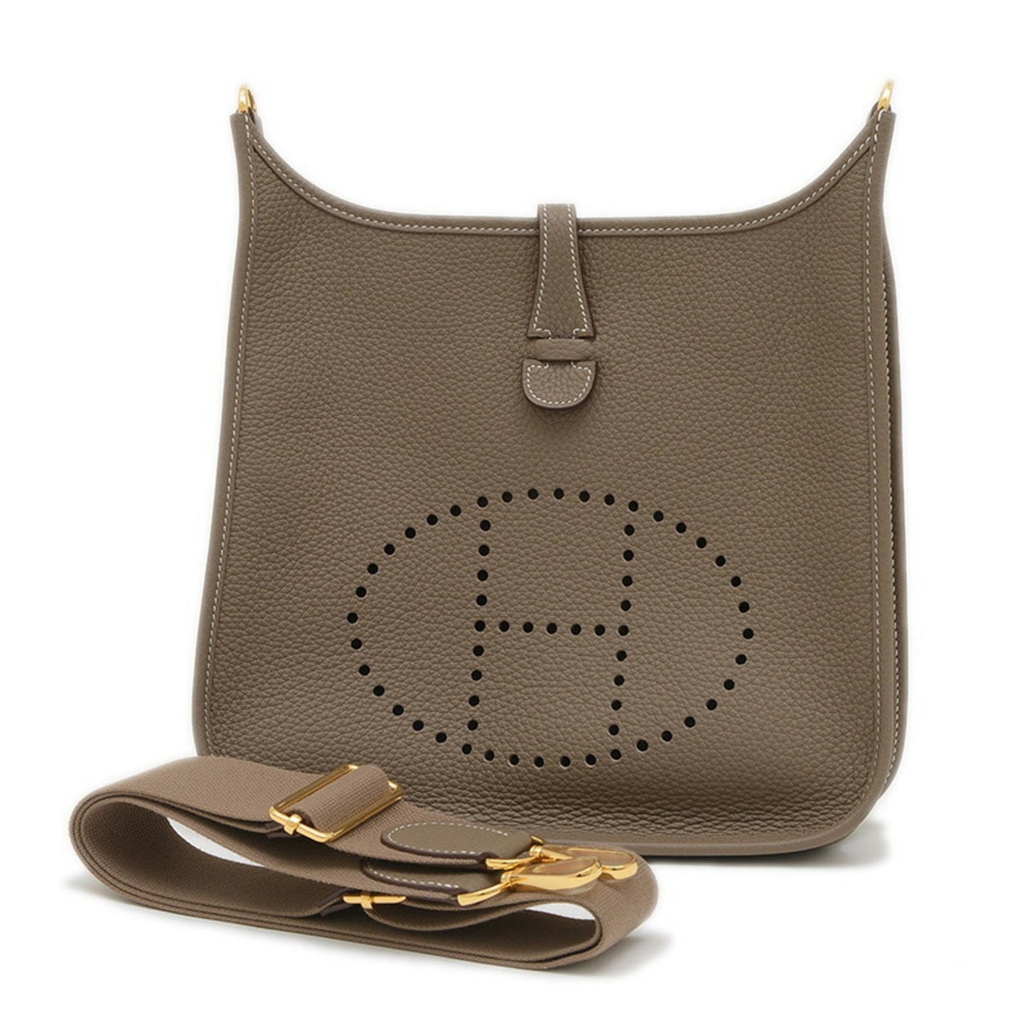 Hermes Etoupe Gray Taurillon Clemence Leather Shoulder Bag ( )