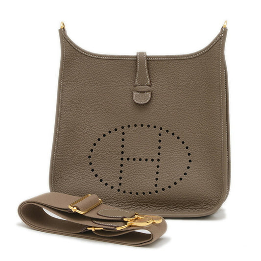Hermes Etoupe Gray Taurillon Clemence Leather Shoulder Bag ( )