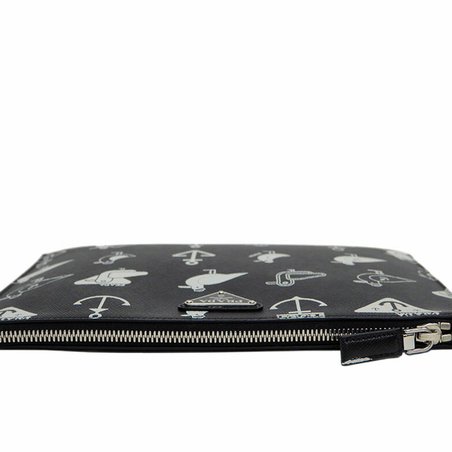 Prada Saffiano Leather Document Holder Black x White Clutch Bag Pouch