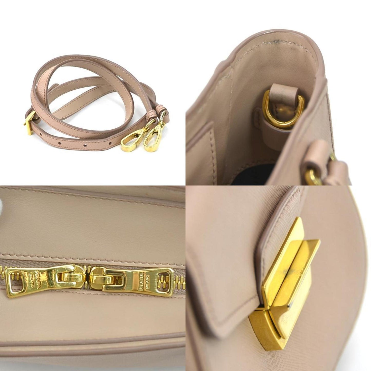 Prada HandBag Crossbody Shoulder Bag Leather Pink Beige Ladies