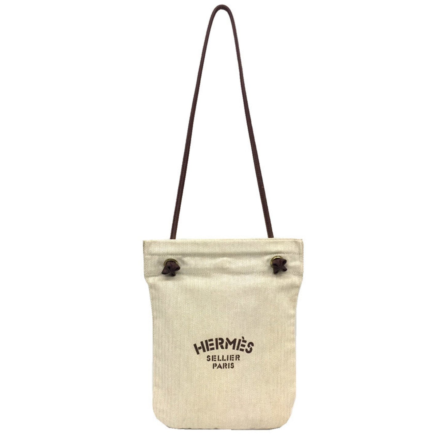 Hermes Dark Brown Natural Cotton Shoulder Bag ( )