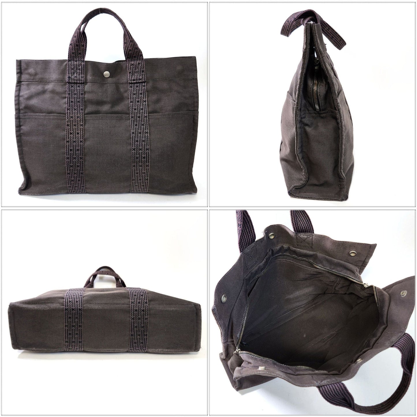 Hermes Gray Canvas Handbag Tote Bag ( )