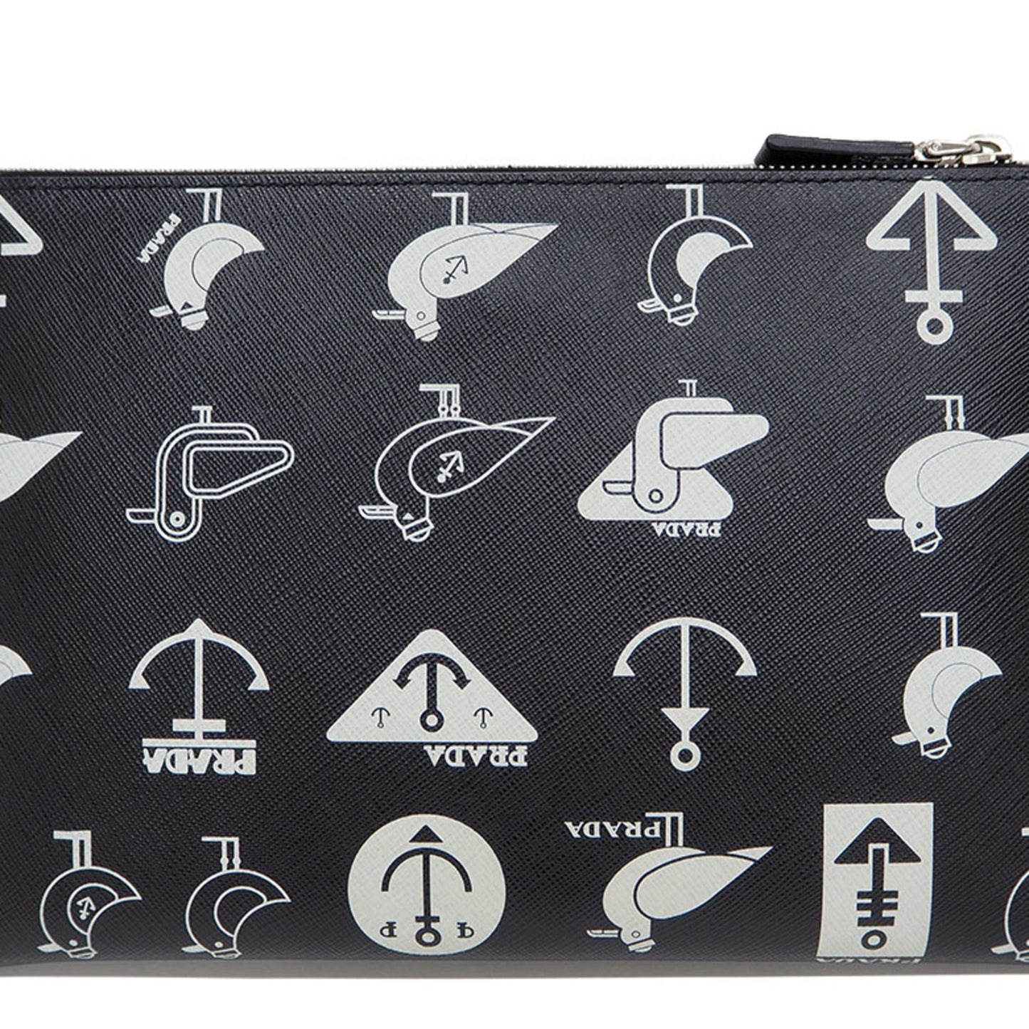 Prada Saffiano Leather Document Holder Black x White Clutch Bag Pouch